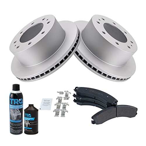 Image of TRQ Rear Metallic Brake Pad & Coated Rotor Kit w /Fluids Compatible with Chevy 2500 3500 HD