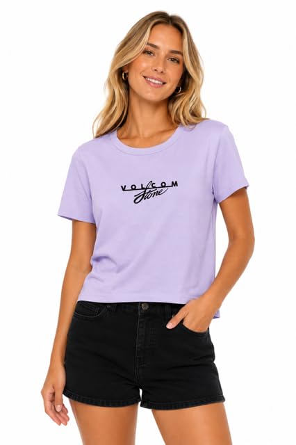 Image of Volcom Women's Have a Clue Short Sleeve Tee - Fitted T-Shirt with Striped Neck Taping