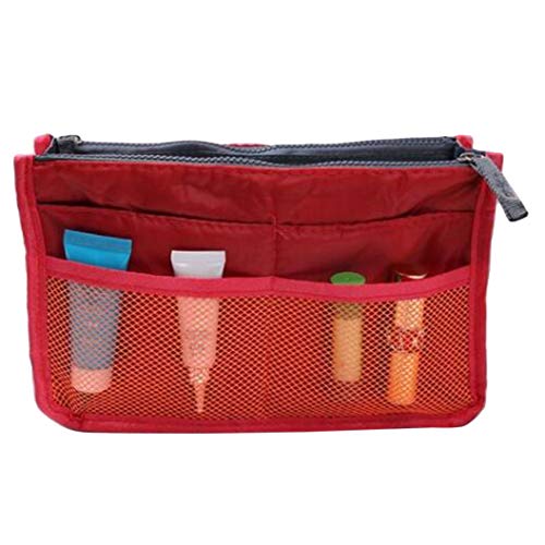 Preisvergleich Produktbild ULILICOO Multifunktionale tragbare Aufbewahrungstasche mit doppeltem Reißverschluss Waschen Kosmetiktasche Reise-Toilettenartikel Aufbewahrungsbox Platz sparen (rot)