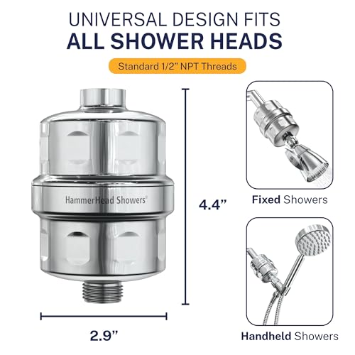 Image of HammerHead Showers Solid Metal Shower Head Filter - KDF 55 Shower Filter, High Pressure Universal Shower Filters to Remove Toxic Chemicals - Removes Chlorine and Heavy Metals - Chrome