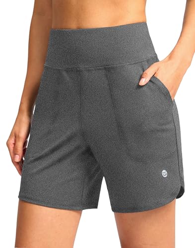 Image of G Gradual Women's Athletic Shorts 6 inch High Waisted Stretchy Bermuda Shorts for Women Quick Dry Summer Casual Shorts