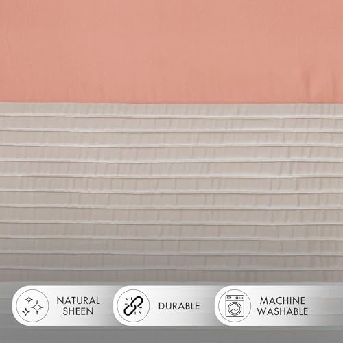 Madison Park Window Curtain Single Panel Faux Silk, Elegant Pleats, Rod Pocket Curtains for Living Room Privacy, Room Darkening Window Curtain for Bedroom and Dorm, Amherst, 50x84", Coral