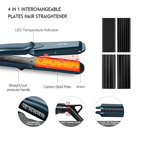 Hair Crimper, Ckeyin Crimping Irons Hair Straightener Flat Iron With 4 Interchangeable Tourmaline Ceramic Plate Adjustable Temperature For All Hair Types #TOP3