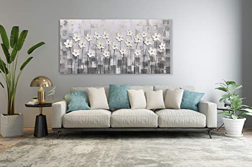 Yihui Arts Wall Art Pallet Knife Pictures Painting White Lily Bouquet Of Flowers Oil Painting Floral Artwork Print On Wrapped Canvas For Walls #TOP4