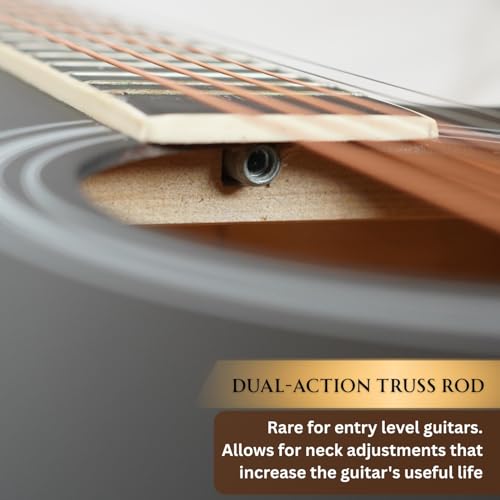 Image of Henrix Basswood PRO 40C 40-Inch Cutaway Acoustic Guitar With Dual Action Truss Rod, Gigbag, Picks, String Set, Strap, Cloth & Ebook - Black