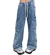 Veryin Baggy Jeans für Damen Y2K Denim Cargo Hose Loose High Taille