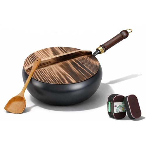 Wok de Hierro Japonés con Tapa de Madera 10IN miniatura 1