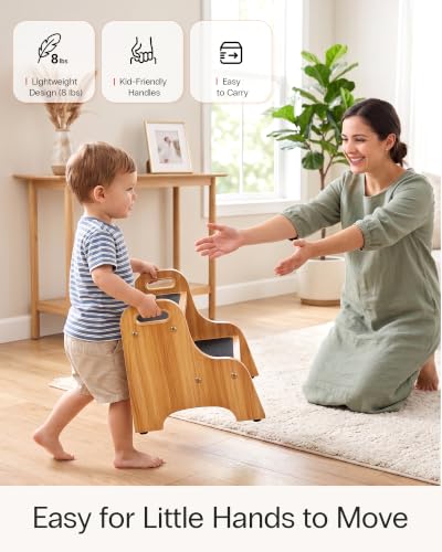 Image of StrongTek Wooden 2 Step Stool, 350 lb Capacity, Non-Slip, 2 Pack