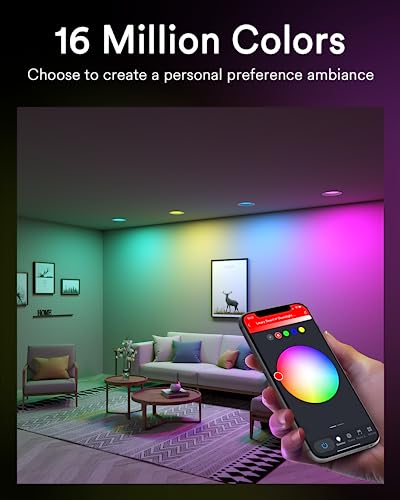Lumary Smart Led Can Lights 5/6 Inch, Wifi Retrofit Recessed Lighting Rgb Color Changing Recessed Lights, 13W 1100Lm Metal Baffle Trim Downlight, Work With Alexa/Google Assistant/Siri 4 Pcs #TOP3