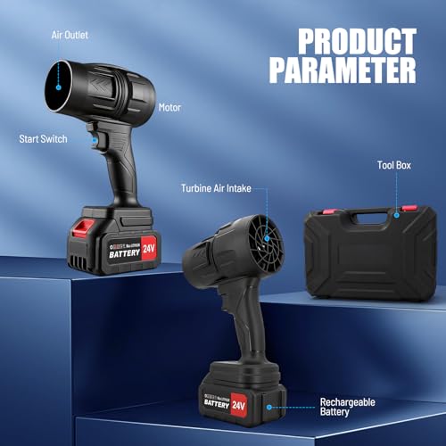 Image of Cordless Leaf Blower, 130MPH 150CFM with 2 x 24V Batteries | 400000 RPM Brushless Motor, 2 x 2.4Ah Batteries & Fast Charger, Lightweight Blowers for Patio Cleaning, Lawn Care, Driveway