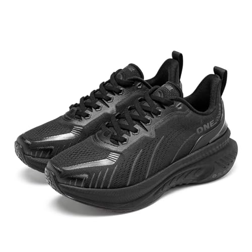 ONEMIX Zapatillas de senderismo transpirables para mujer con soporte de arco para fascitis plantar, alivio del dolor de pies planos, ligeros, para correr, correr, suela gruesa antideslizante, Negro -,