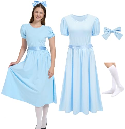 qnprt Adult Halloween Costumes for Couples 2025 Princess Wendy Darling Peter Pan Costume Women,L