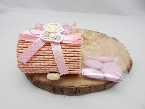 Digiglio Bomboniere Bonbonnière naissance boîte porte-dragées bambou petite fille Biberon Sucette rose avec dragées