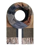Großer Damen Strickschal mit großem Karomuster / gezwirbelte Fransen an den Enden