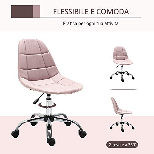 Sedia da Ufficio Girevole, Design Ergonomico e Regolabile Senza Braccioli, Rosa, 59x59x81-91cm - Sedia gaming - Immagine 5