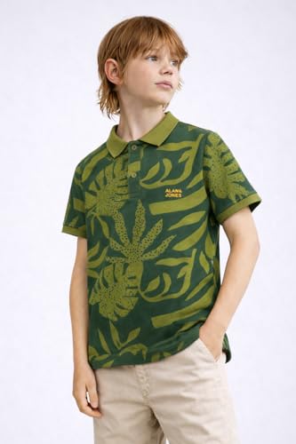 Image of Alan Jones Clothing Boys Regular Fit All Over Printed Polo T-Shirt | Cotton Blend | Ribbed Hems | Ages 6-16 Years