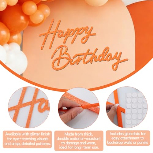 Image of TONIFUL Happy Birthday Sign for Backdrop - Glitter Orange Felt Banner - Includes Dot Glue - Perfect for Birthday Party Backdrop,Wall Decr,Balloon Arch,Photo Background