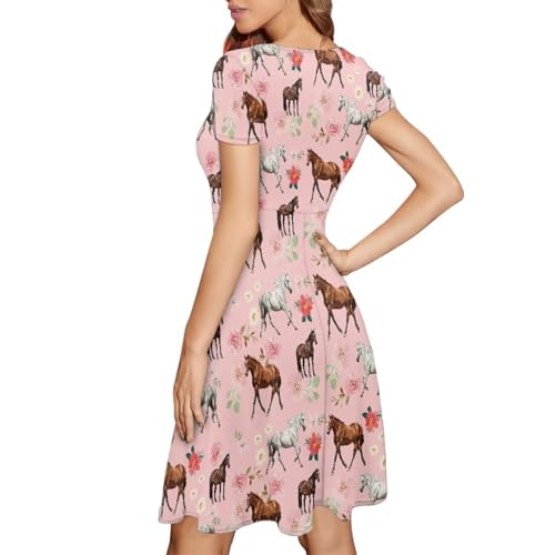 Image of AFPANQZ Womens Casual Summer Lightweight Vintage Dress Short Sleeve Midi Dress Knee-Long Luxury Formal Dress
