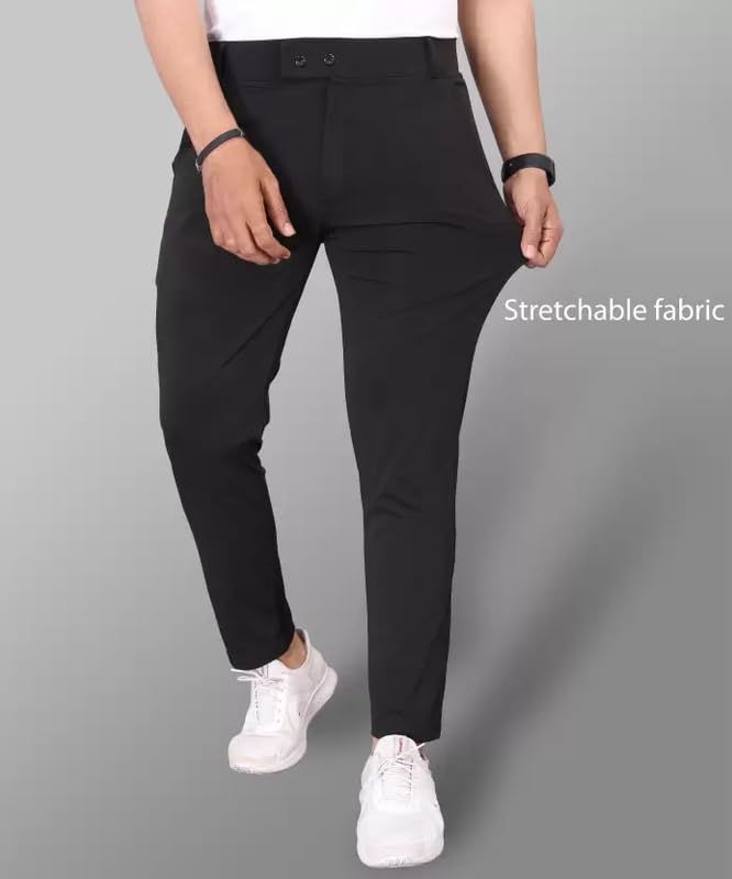 Image of Men's Stylish Slim Fit Lycra Blend Trousers - Pack of 2 (Combo) Formal Pants for Men | Stretchable Regular Office Formal Wear | Comfortable Solid Casual, Business, and Work Trousers for Men