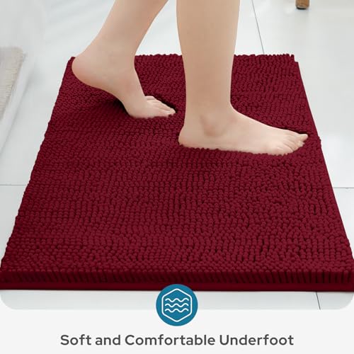 Image of BYSURE Burgundy Red Bathroom Rugs Sets 3 Piece Non Slip Extra Absorbent Plush Chenille Soft Washable Bath Mats