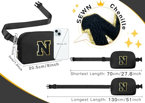 Image of COSHAYSOO Valentines Birthday Initial Gifts for Teen Boys 5 6 7 8 9 10 11 12 13 14 Year Old Black Fanny Pack for Women Belt Bag Crossbody Travel Purse Monogrammed Unique Trendy Stuff Chenille Letter N