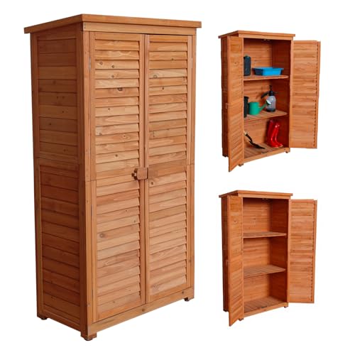 The Homeweeks Cobertizo Armario Jardín IRATI | Madera Tratada Maciza | 87 * 46 * 160cm. | Armario Multiusos | Impermeable | para Almacenamiento de Herramientas y Accesorios de Jardin | Doble Puerta.