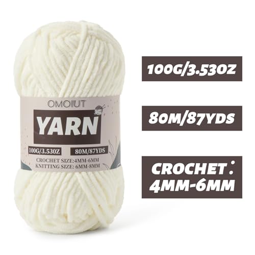 Image of Fluffy Chenille Yarn for Crocheting - Baby Yarn for Crocheting Soft Blanket - 3 Pack of 100g /(87.4yds) Crochet Amigurumi Chunky Yarns - Super Bulky 5 Velvet Yarns (3 White)