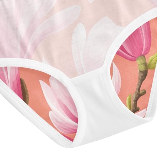 Pink Magnolia Flowers Cute Panties Girl Toddler Underwear Custom Cotton Florals Briefs Undies Kids 2t 5