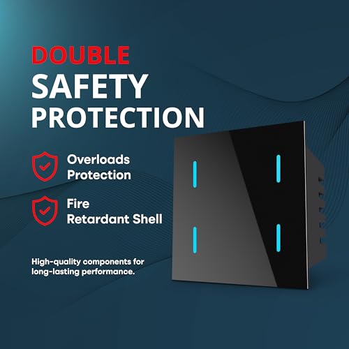 Image of HomeMate Basics Non-Smart 4 Gang Touch Switch | On /Off Touch Control | No App Required | Elegant Touch Switches for Home and Office - Black