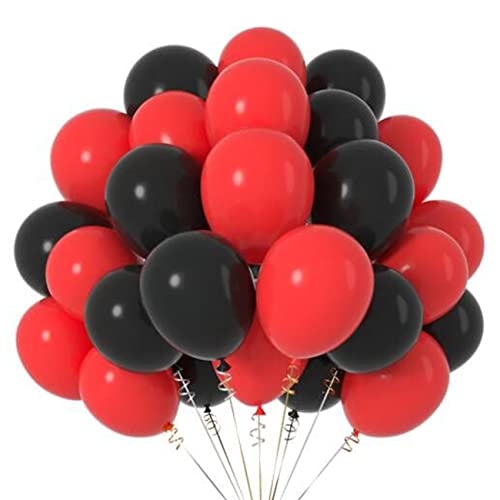 Lot de 50 Ballons Noir et Rouge Hélium,12 Pouces(30cm) Ballon Gonflable pour Anniversaire Fêtes