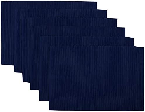 Yourtablecloth Ribbed Cotton Placemats – Placemat with Thicker Construction – Heavy Duty, Eco Friendly & Elegant Large Placemats –Set of 6 –Be it Restaurant or Home – Nautical Blue