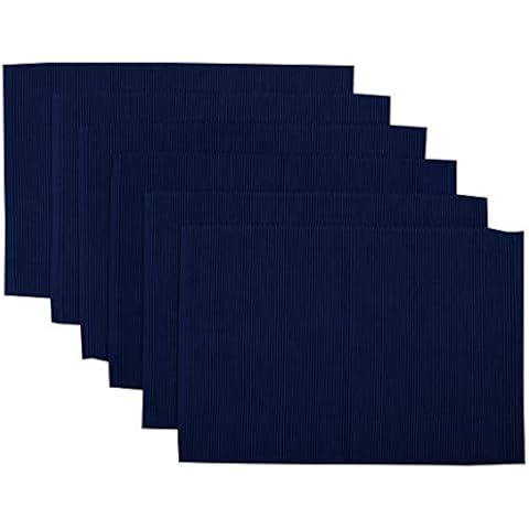 Yourtablecloth Ribbed Cotton Placemats – Placemat with Thicker Construction – Heavy Duty, Eco Friendly & Elegant Large Placemats –Set of 6 –Be it Restaurant or Home – Nautical Blue Cover