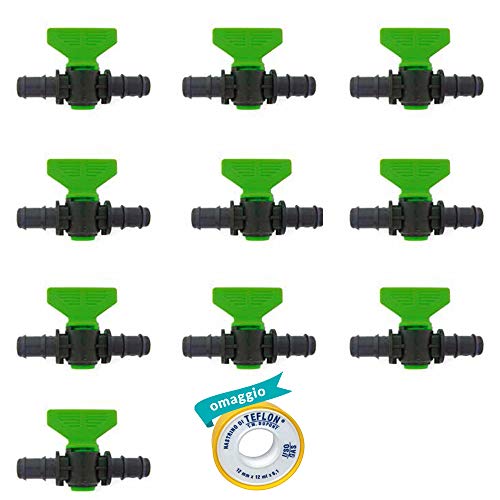 10x Mini Valvola a Cilindro Portagomma, per Impianti di Irrigazione Goccia a Goccia, Made in Italy| da 16x16 mm| 1 Rotolo Nastro Teflon Omaggio (16x16 mm)