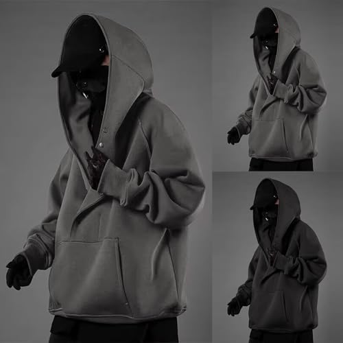 Men's Retro High Neck Hoodie Sweatshirt Loose Fit Streetwear Hip Hop Pullover Casual Long Sleeve Hooded Jacket4