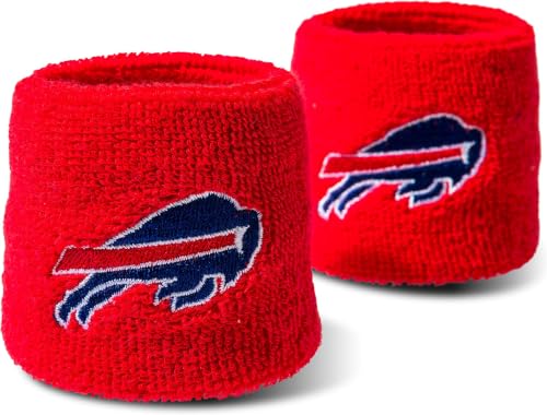 Image of NFL Buffalo Bills Franklin Sports Buffalo Bills Embroidered Wristbandsnfl Embroidered Wristbands, Red, One Size (Pack of 6)