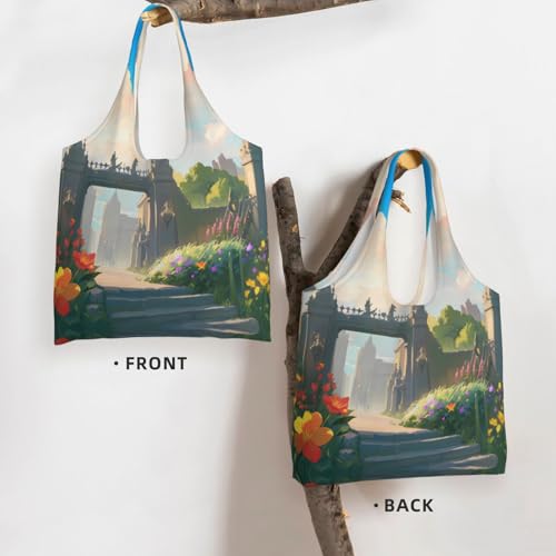 Outside the Castle Gate Printed Canvas Bag Women's Fashion Shoulder Tote Bag Lightweight Shopping Bag3