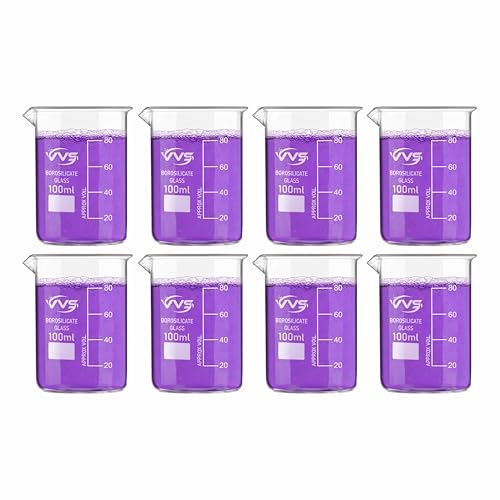 Image of VVS Borosilicate Glass Beaker 100ml pack of 8 of For School College, Lab Laboratry and professional use