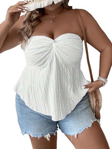 SOLY HUX Women's Plus Size Twist Front Tube Top Strapless Going Out Bandeau Tops