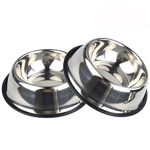 Set of 2 Stainless Steel Dog Bowl with Rubber Base, Lehosek Pets Feeding Bowl and Water Bowl for Dogs and Cats (S)