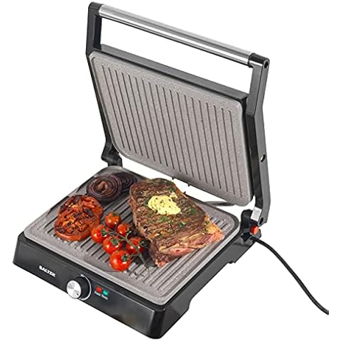 Salter EK4076 Marblestone XL Health Grill & Panini Press, Electric Fold-Out Non-Stick Grill, Folding Panini Maker, 2200 W, Griddle Plates Open to 180°, Integrated Drip Tray,Black/Grey Cover
