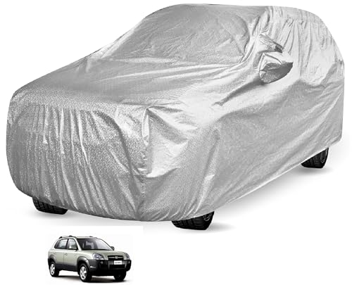 Image of Auto Hub Waterproof Car Cover Compatible with Hyundai Tucson with Mirror Pocket, Soft Cotton Lining, Waterproof Tucson Car Cover- Metallic Silver