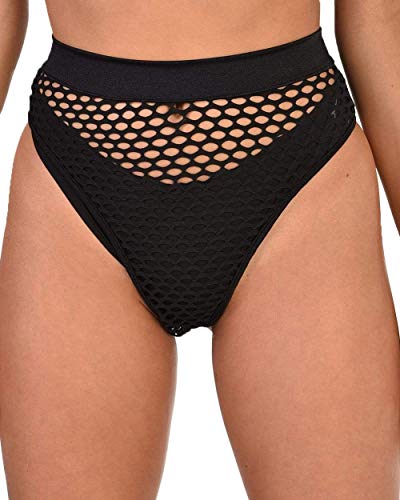 iHeartRaves Ultimate Baddie Fishnet Thong Booty Shorts (Black, X-Large)