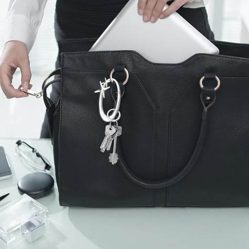 Image of Star Carabiner Keychain Cool Key Ring Extra-Large Shiny Chrome, Karibiner Minimal Alloy Material Silver Cute for Car Keys Purse Handbag Backpack Bag Charms