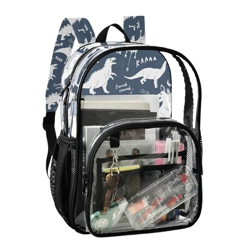 Cute Cartoon Dinosaurs Clear Backpack, PVC Transparent School Backpack Lightweight Student Book Bags Capacity Clear Bag2