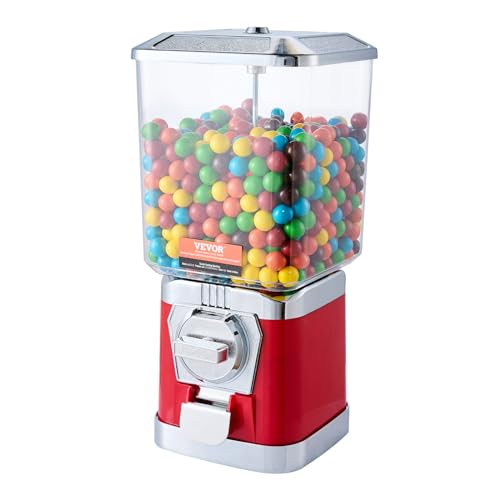 Image of VEVOR Gumball Machine for Kids, 17 inchH Home Candy Vending Machine, PC Gumball Dispenser, Bubble Gum Machine for Game Stores, Coin Operated Gumball Bank for Toy Capsules Bouncy Balls Candy, Red