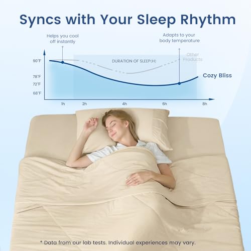 Image of Cozy Bliss Cooling Comforter Queen Size, Cooling Blankets for Hot Sleepers and Night Sweats, Khaki Summer Comforter for Queen Size Bed, Breathable Soft Lightweight Silk Smooth