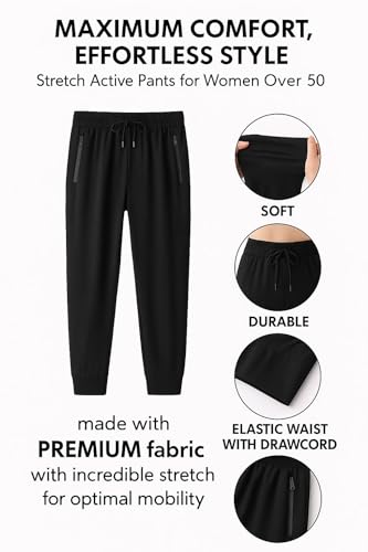 Stretch Active - Women's Ultra Soft Stretch Perfect Drape Casual Pants,Quick Dry Comfy Travel Pants Over 502