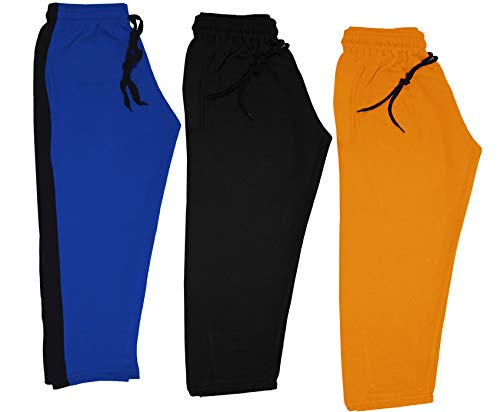 Image of indi weaves Kids Unisex Solid Fleece Warm Track Pants Winter Lower for Boys & Girls (Mustard; Black; Royal Blue; 14-15 Years) Pack of 3