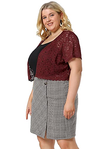 Image of Agnes Orinda Plus Size Bolero Shrugs for Women Lightweight Open Front Short Sleeve Cropped Lace Cardigan 3X Burgundy