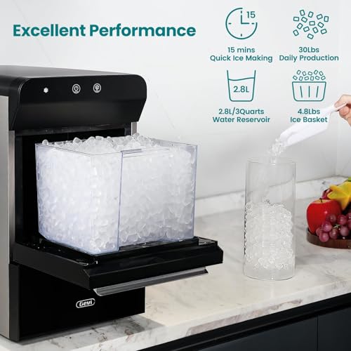 Gevi Household V2.0 Countertop Gemi Nugget Ice Maker Open and Pour Water Refill | Stainless Steel Housing | Fit Under Wall Cabinet | White